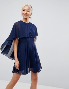 Платье мини из мягкого шифона с асимметричным подолом ASOS - Темно-синий