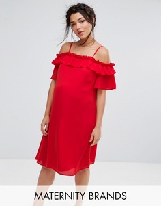 Платье с открытыми плечами и рюшами Queen Bee Maternity - Красный