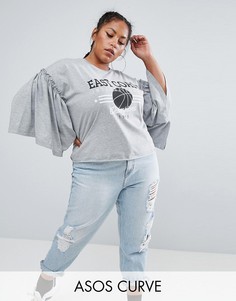 Футболка с рукавами клеш и принтом ASOS CURVE - Серый