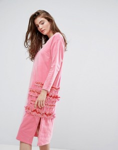 Платье оверсайз с сеткой и рюшами Typical Freaks - Розовый