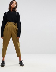 Широкие брюки со складками и пряжкой ASOS Tailored - Зеленый