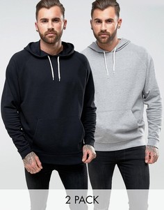 2 оверсайз-худи черного и серого меланжевого цвета ASOS - Мульти