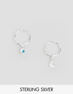 Серебряные непарные серьги‑кольца с миниатюрными подвесками ASOS - Серебряный
