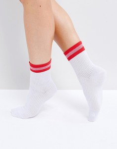 Белые носки в рубчик с красными полосками ASOS - Белый