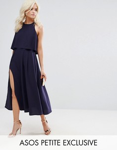 Платье миди с кроп-топом и высоким разрезом ASOS PETITE - Темно-синий