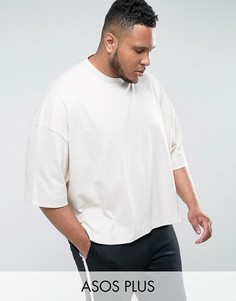 Свободная футболка из плотного трикотажа ASOS PLUS - Бежевый