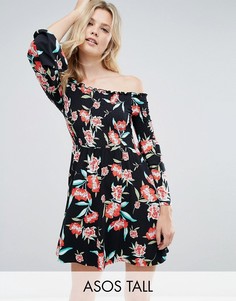 Платье мини с открытыми плечами и сборками ASOS TALL - Мульти