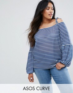 Топ в полоску с открытыми плечами и широкими рукавами ASOS CURVE - Мульти