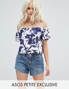 Топ с открытыми плечами и синим цветочным принтом ASOS PETITE - Мульти
