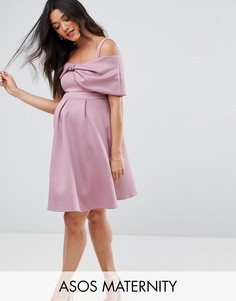 Короткое приталенное платье с открытыми плечами ASOS Maternity - Фиолетовый