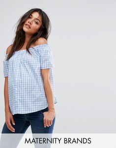 Топ в клетку с широким вырезом New Look Maternity - Синий
