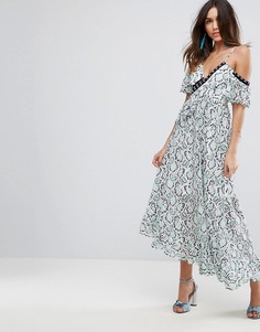 Кружевное платье макси с оборками ASOS PREMIUM - Мульти