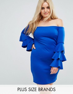 Платье мини с открытыми плечами и ярусными рукавами Club L Plus - Синий