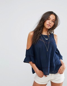 Топ из жатого хлопка с вырезами на плечах Abercrombie &amp; Fitch - Синий