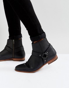 Черные кожаные ботинки челси с ремешками на пряжках ASOS - Черный