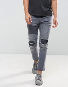Серые байкерские джинсы скинни с рваной отделкой ASOS - Серый