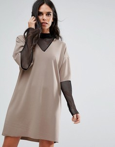 Коричневое платье с сетчатыми вставками Missguided - Розовый