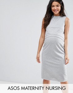 Двухслойное трикотажное платье для беременных и кормящих ASOS Maternity - Серый