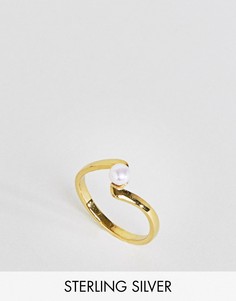 Позолоченное серебряное кольцо с искусственным жемчугом ASOS - Кремовый