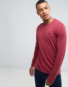 Темно-красный лонгслив узкого кроя с круглым вырезом и логотипом Abercrombie &amp; Fitch - Красный