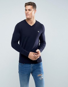 Темно-синий джемпер с V-образным вырезом и логотипом Abercrombie &amp; Fitch - Темно-синий
