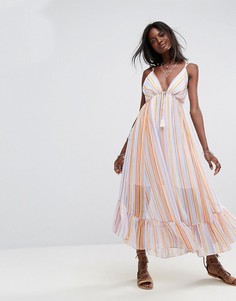 Ярусное платье макси Free People - Фиолетовый