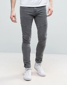 Серые супероблегающие джинсы с отделкой в байкерском стиле ASOS - Серый