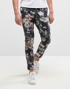 Укороченные брюки скинни с цветочным принтом ASOS - Зеленый