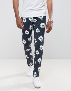 Синие строгие брюки зауженного кроя с цветочным принтом ASOS - Синий