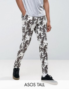 Зауженные укороченные брюки с пальмовым принтом ASOS TALL - Светло-серый