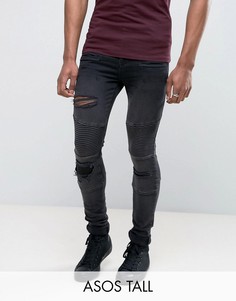Супероблегающие рваные джинсы в байкерском стиле ASOS TALL - Черный