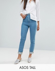 Синие джинсы слим в винтажном стиле с завышенной талией ASOS TALL FARLEIGH - Синий