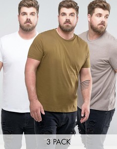 3 футболки с круглым вырезом ASOS PLUS - СКИДКА - Мульти