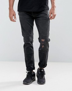 Выбеленные черные байкерские джинсы скинни с крупными молниями ASOS - Черный