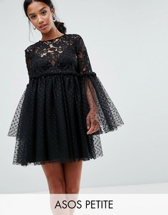 Свободное кружевное платье мини ASOS PETITE - Черный