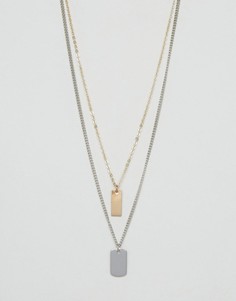 Многоярусное ожерелье с металлической пластинкой ASOS - Серебряный