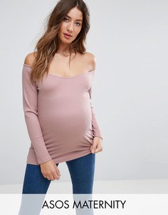 Топ в рубчик с открытыми плечами ASOS Maternity - Розовый