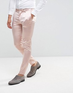 Светло-розовые строгие сатиновые брюки скинни ASOS Wedding - Розовый
