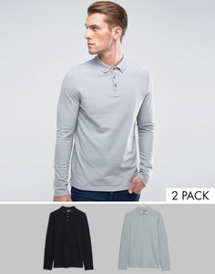 2 поло из пике с длинными рукавами и воротником на пуговицах ASOS - СКИДКА - Мульти