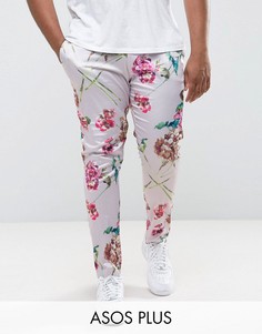 Розовые строгие облегающие брюки с цветочным принтом ASOS PLUS - Розовый