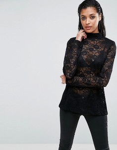 Кружевной топ на подплечниках ASOS - Черный
