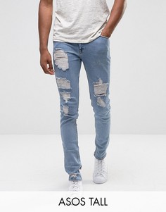 Светлые джинсы скинни в винтажном стиле с рваной отделкой ASOS TALL - Синий