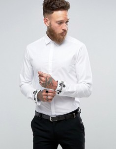 Эластичная приталенная рубашка с вышивкой на манжетах ASOS - Белый