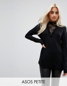 Топ с кружевной вставкой ASOS PETITE - Черный
