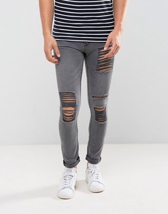 Серые выбеленные джинсы скинни с рваной отделкой New Look - Серый