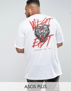 Длинная оверсайз-футболка с тигром и отворотами на рукавах ASOS PLUS - Белый