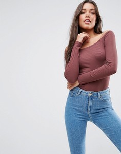 Боди с открытыми плечами и длинными рукавами ASOS - Красный