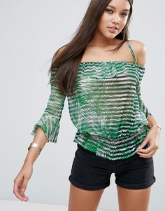 Сетчатый топ с оборкой Boohoo - Зеленый