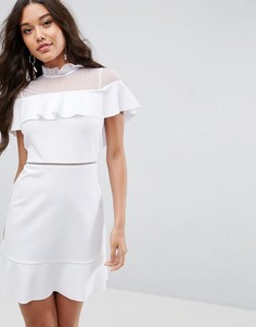 Короткое приталенное платье с сетчатой вставкой ASOS - Белый