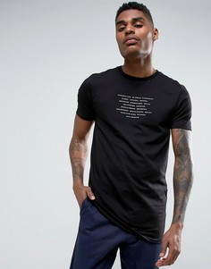 Длинная облегающая черная футболка с принтом ASOS - Черный